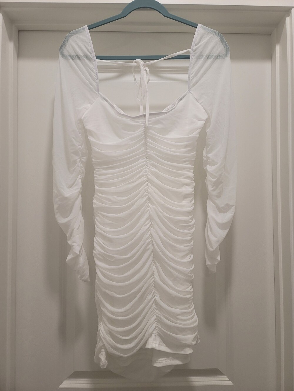 White Ruched Mini Dress - Picture 3 of 5